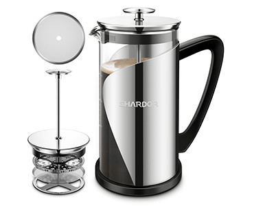 BPA 자유롭 34 온스 프렌치 프레스 4 층 필터 1000ML 스테인레스 강
