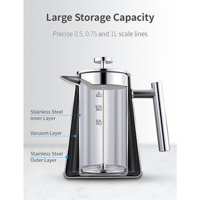 1000년 ml/34oz 진공 그릇 커피 메이커는 따뜻한 차 제조사 프렌치 프레스 LFGB를 유지합니다