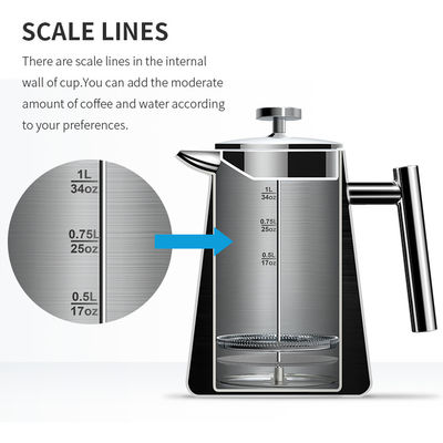 1000ML 자동 프렌치 프레스 커피 메이커는 스테인레스 강 중벽을 여행합니다